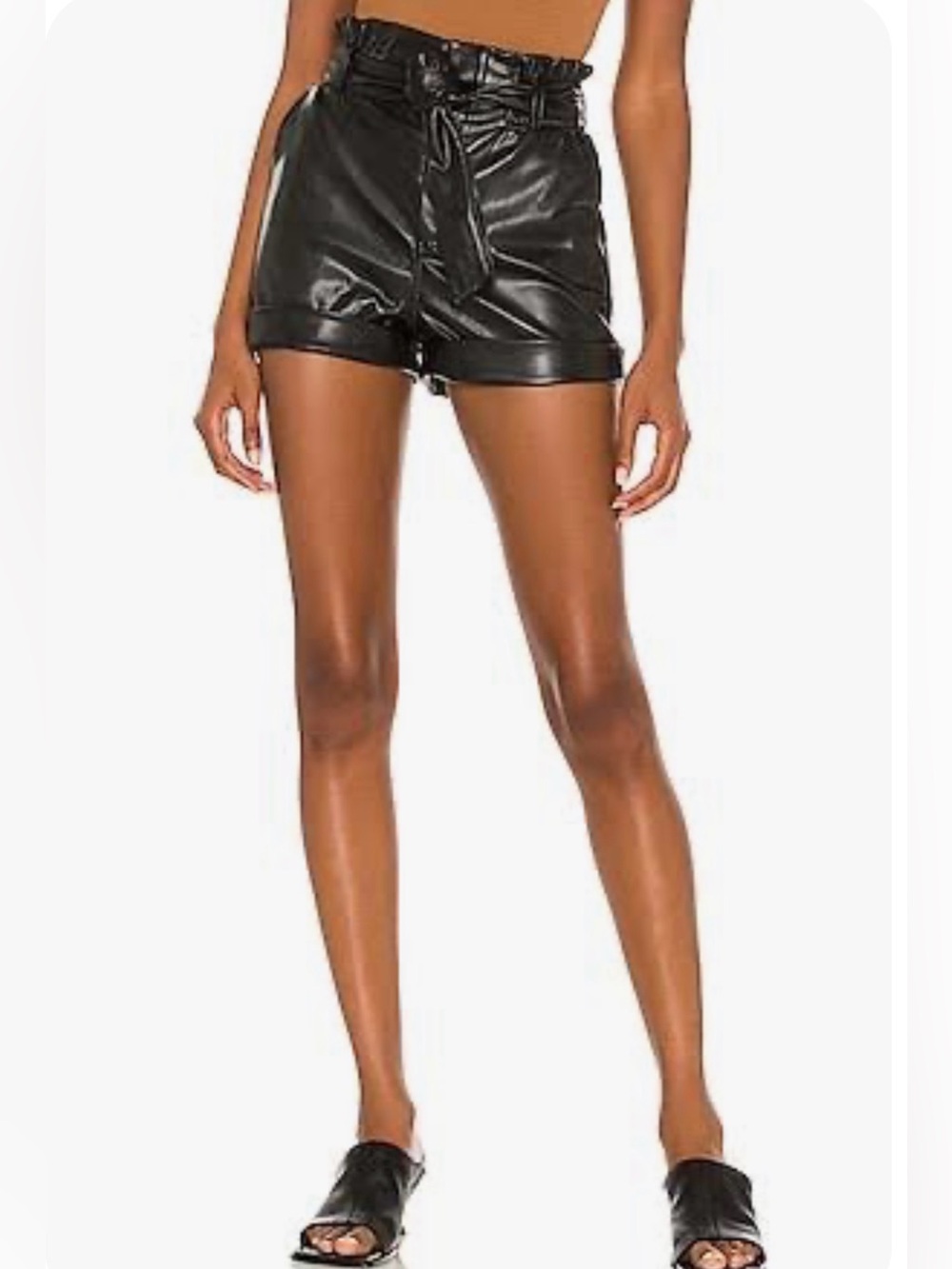 Superdown Black Faux Leather Shorts with Tie Waistband
